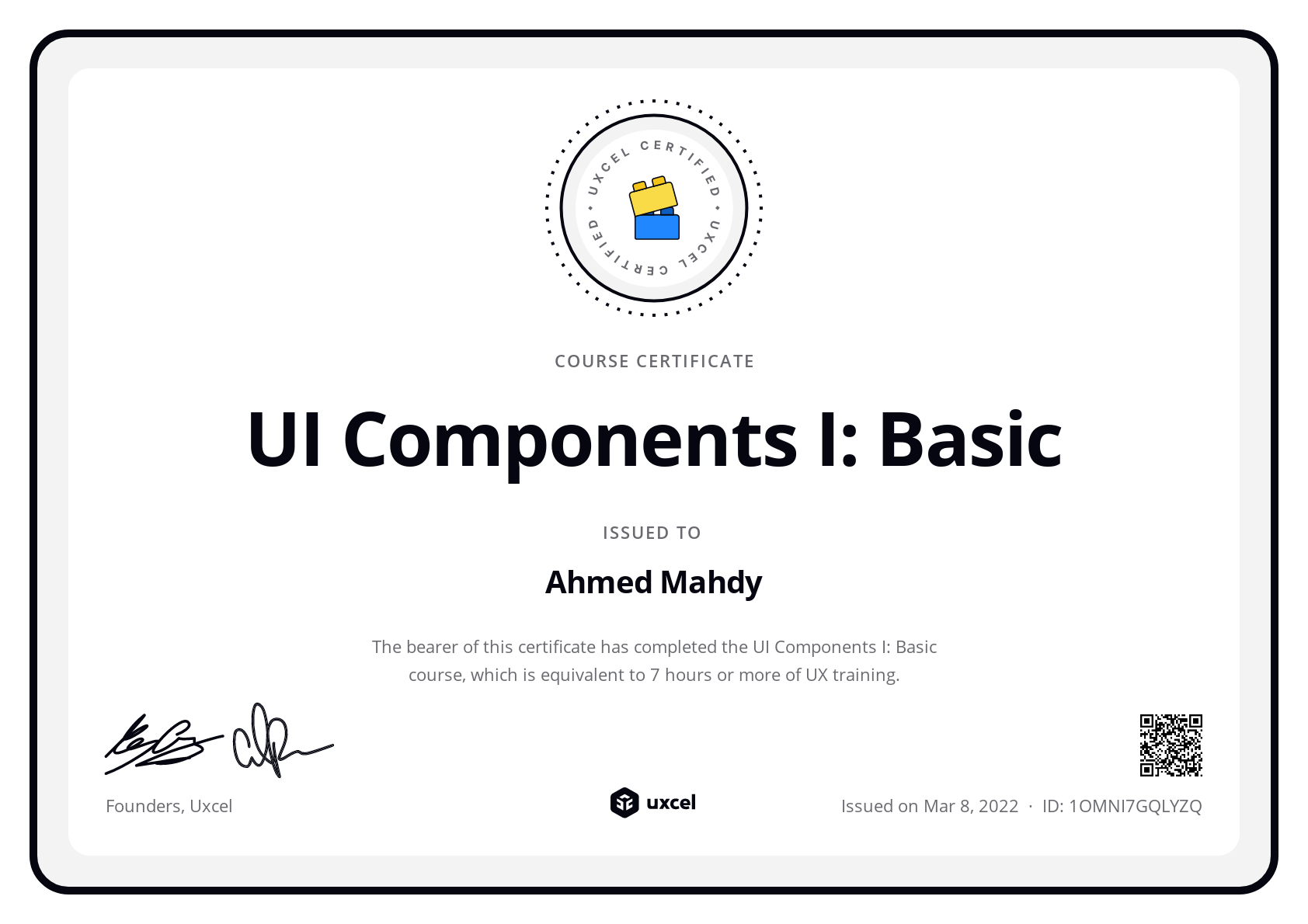 Ahmed Mahdy's certificate